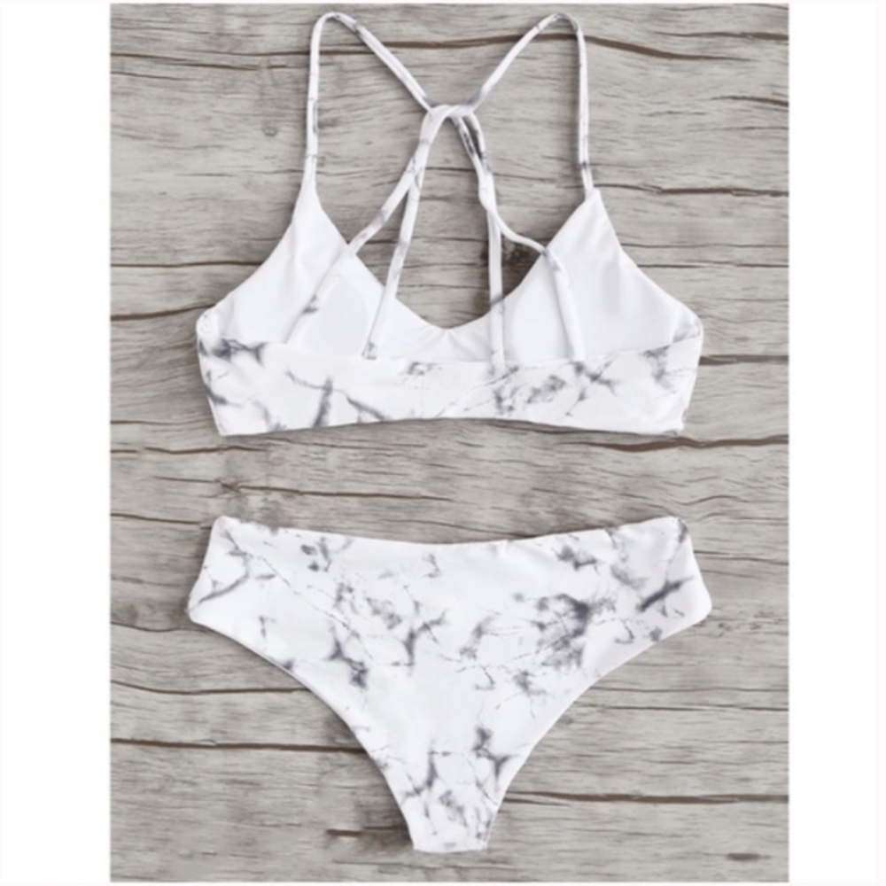 White Marble Strappy Back Bikini  - Picture 2 of 2